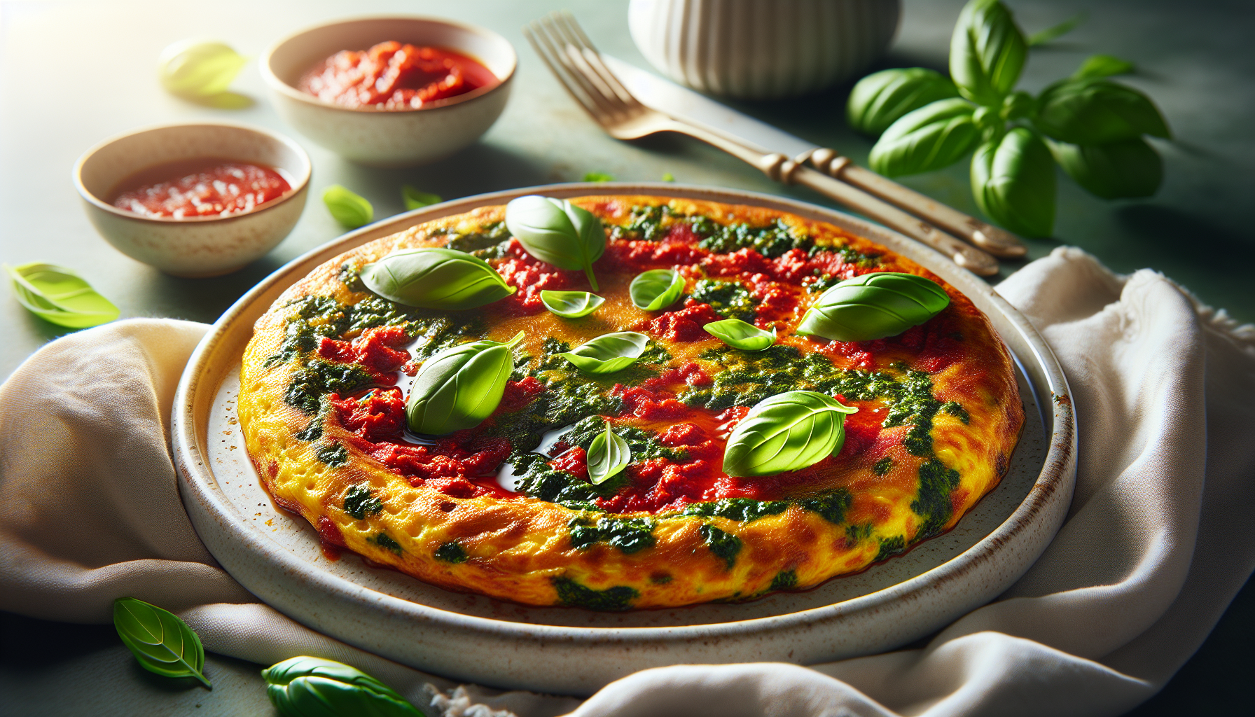 Omelette au pesto rouge et basilic
