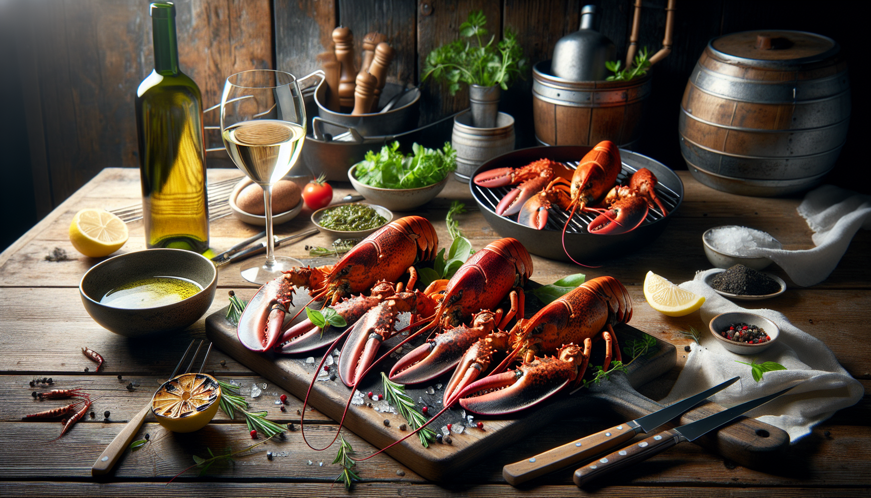 Homards grillés au vin blanc