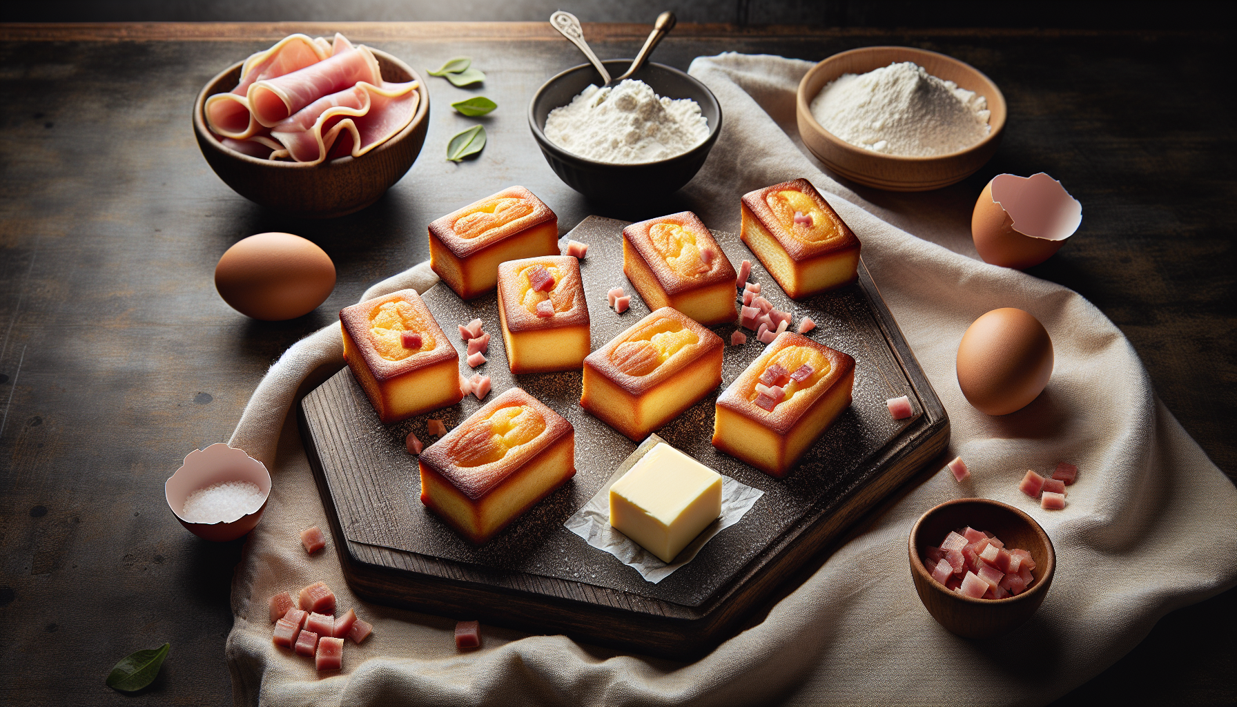 Financiers salés au jambon