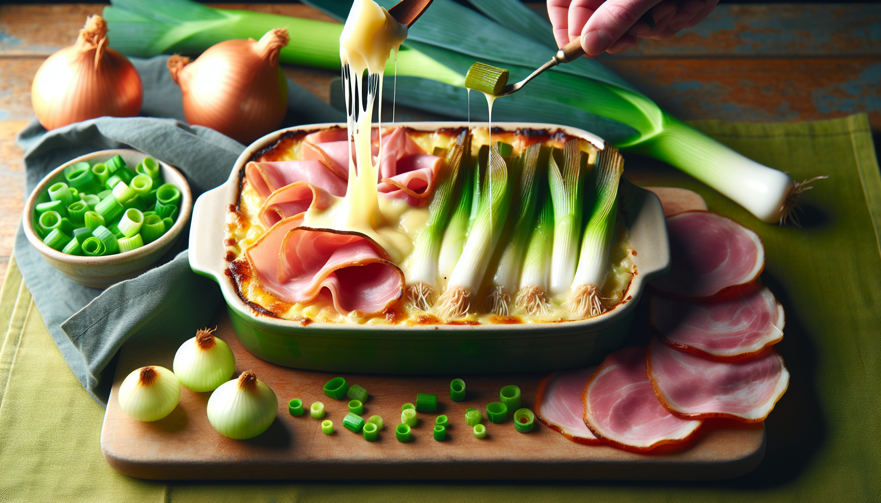Poireaux au jambon fumé gratines