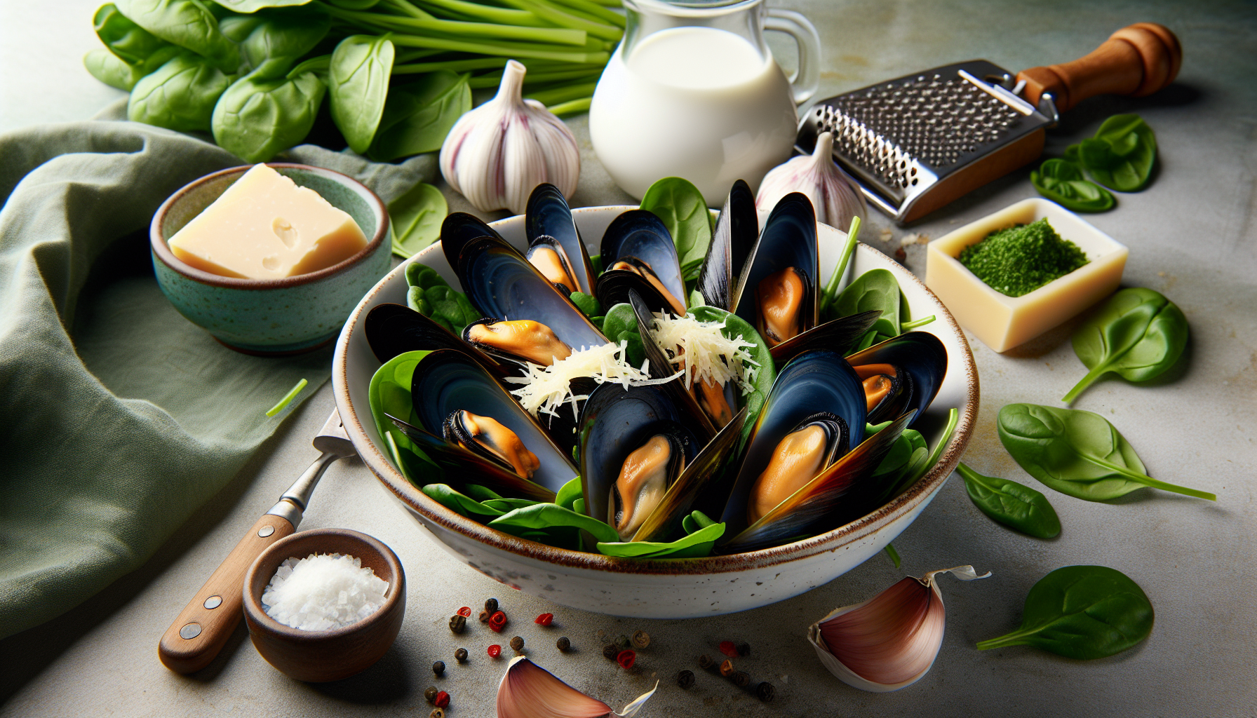 Moules aux épinards et parmesan