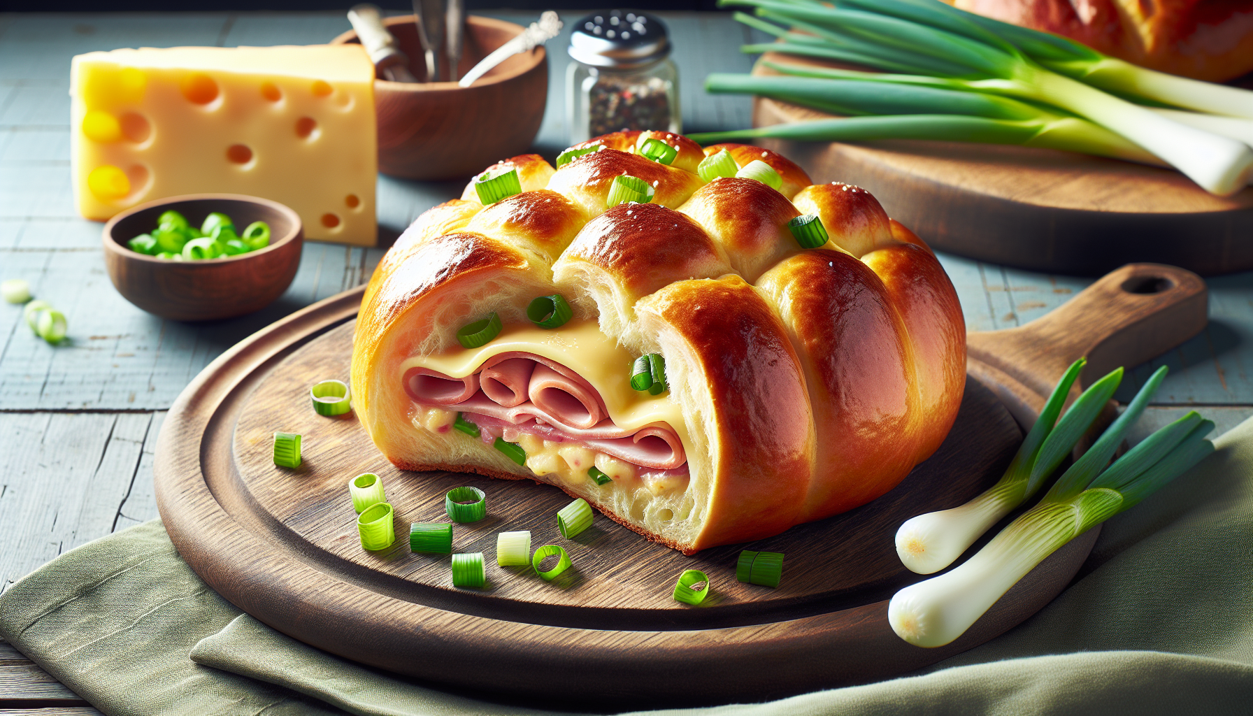 Brioches de carame au jambon, aux oignons verts et au fromage suisse