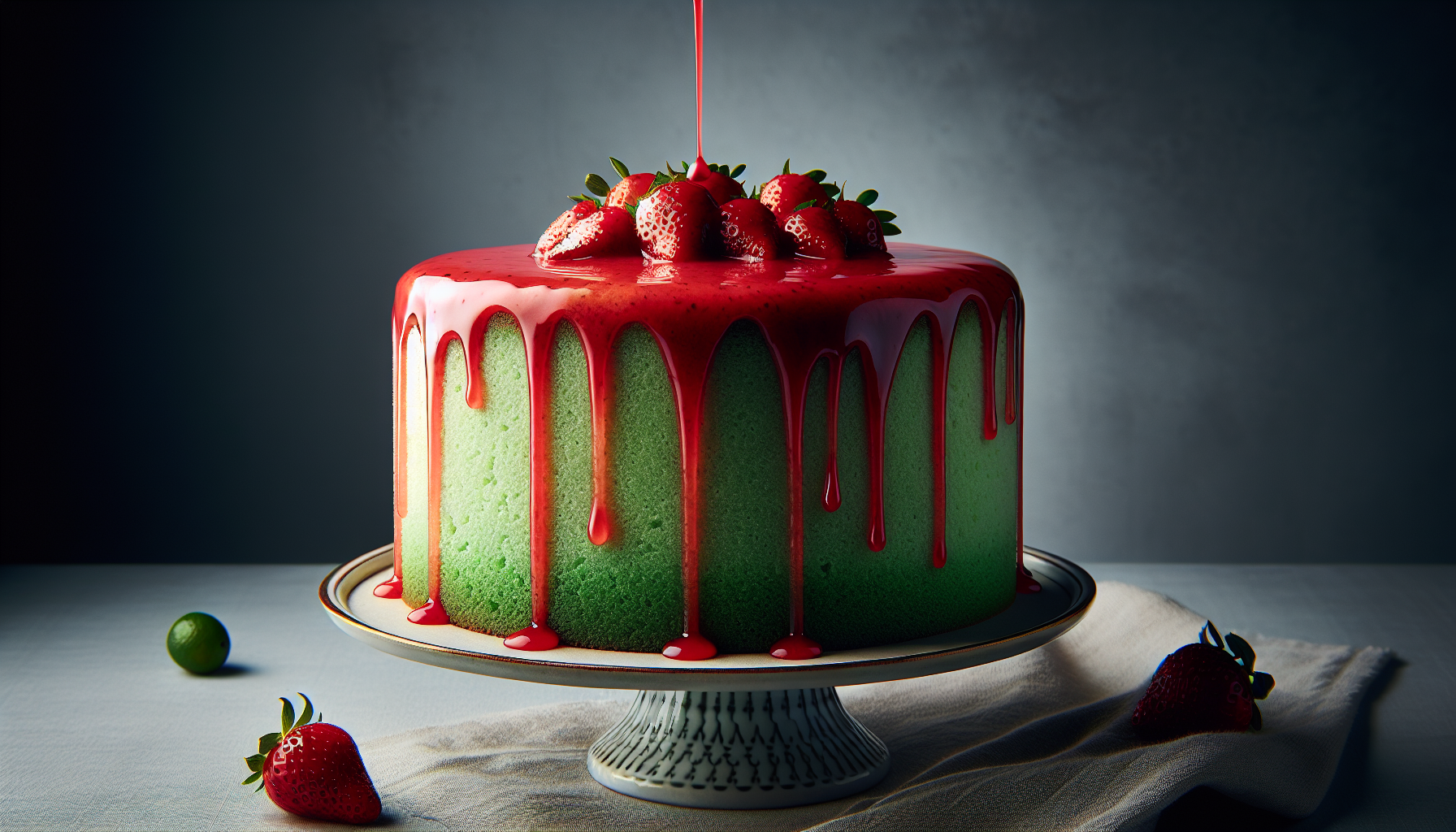 Gâteau mousseline à la lime, coulis de fraises