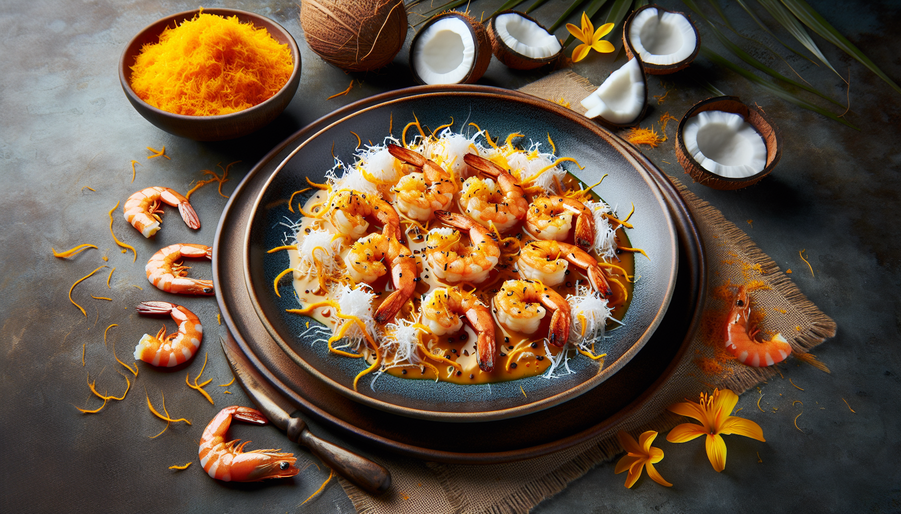 Crevettes à la noix de coco et au safran