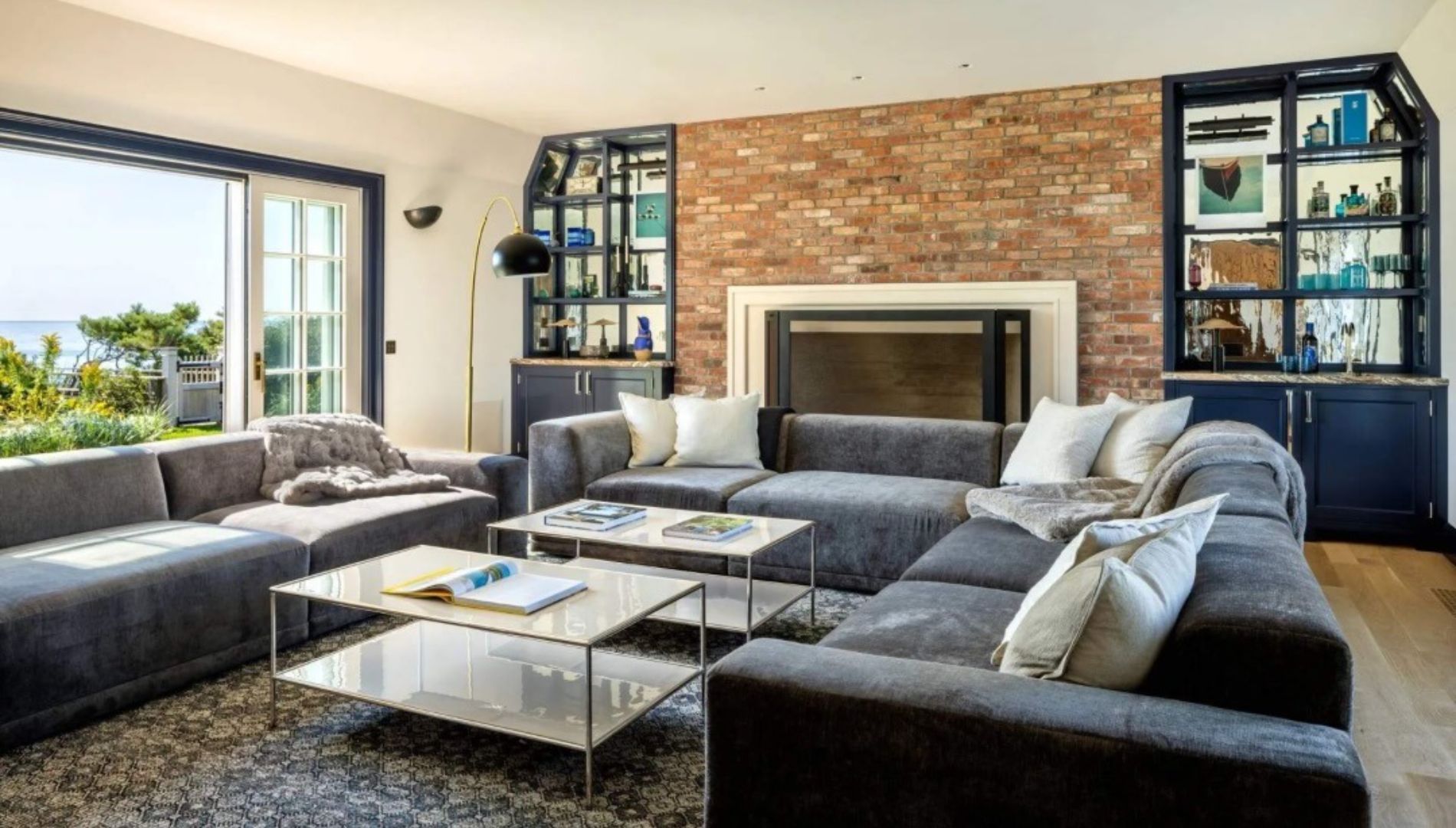 The formal living room and its historic fireplace