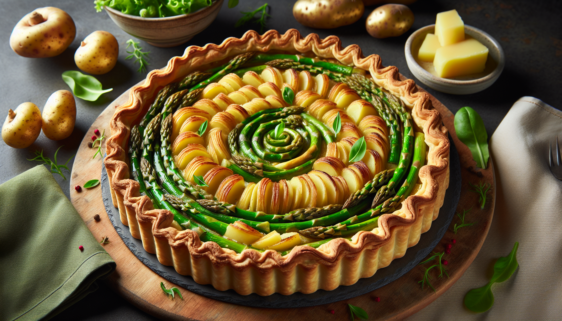 Tarte croustillante aux asperges et pommes de terre