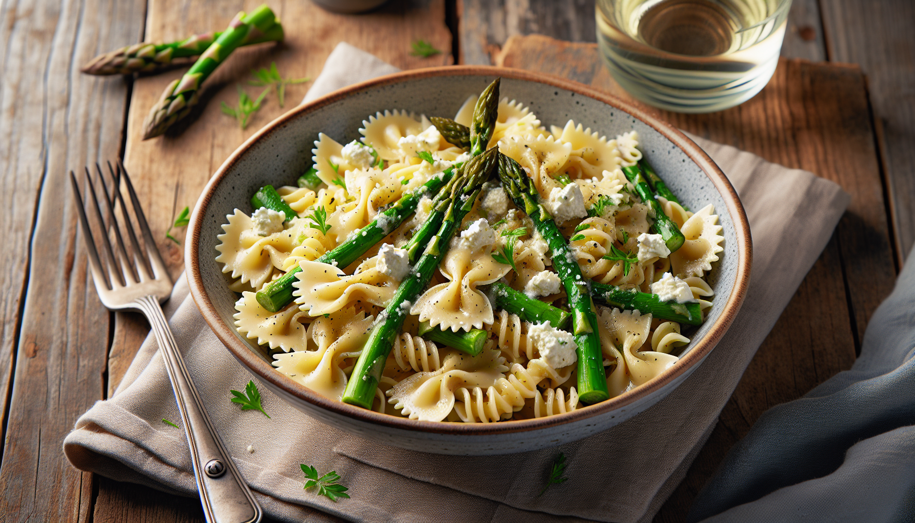 Farfalles aux asperges et à la ricotta