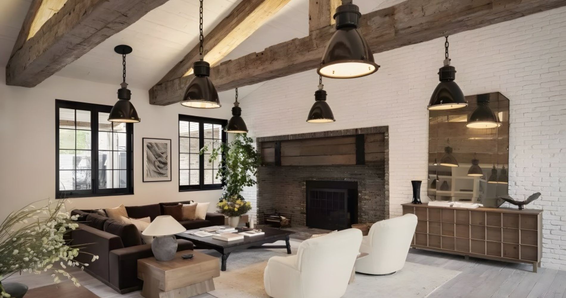 Large living room with exposed beams