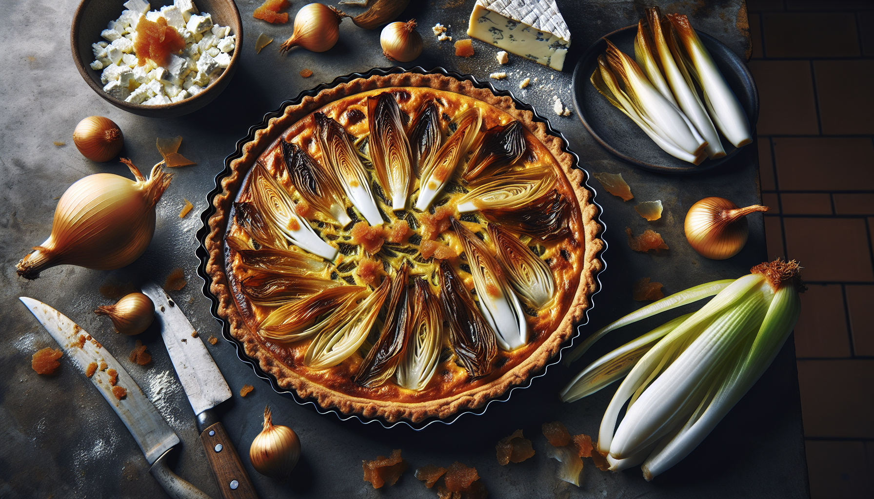 Quiche aux endives caramélisées et fromage de chèvre