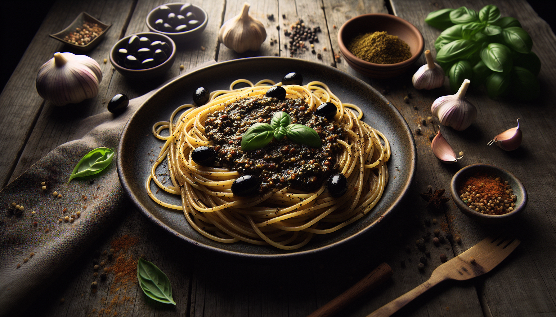 Spaghetti à la tapenade