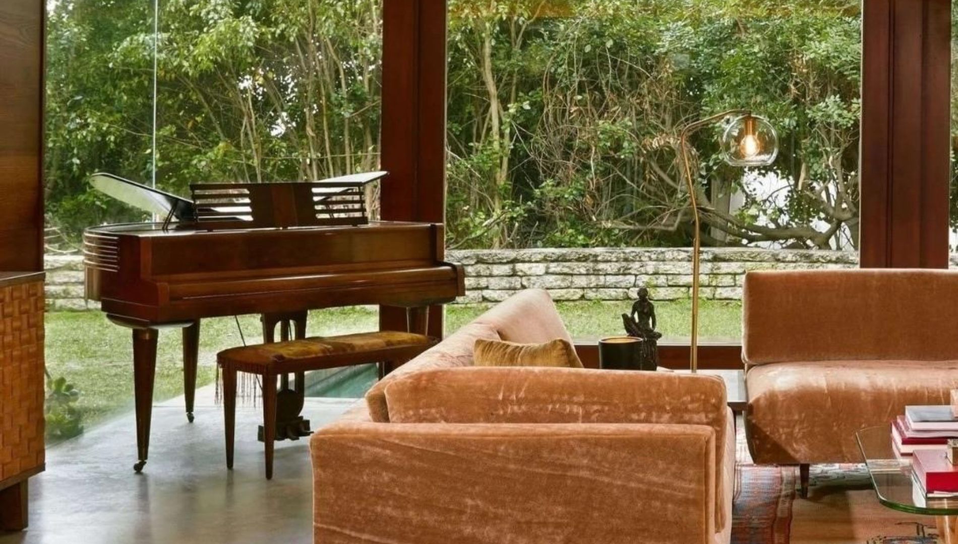 Living room with a piano