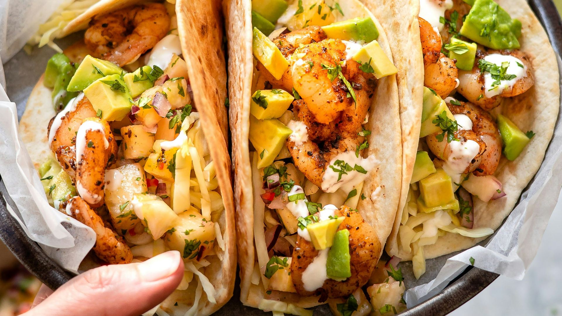 13. Tacos aux crevettes grillées