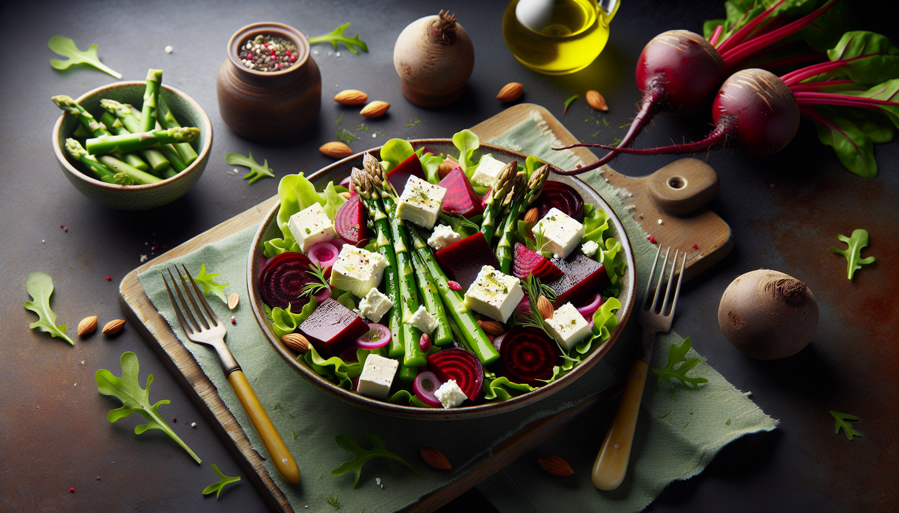 Salade de betteraves, feta et asperges