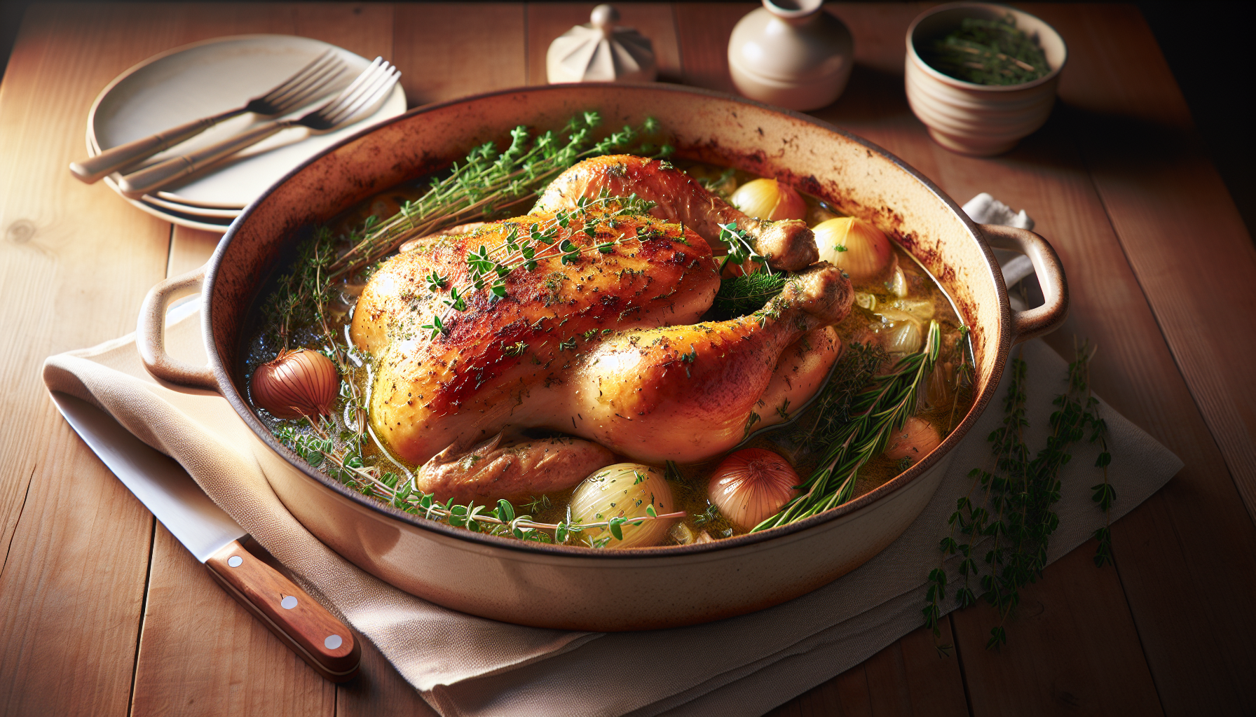 Poulet aux herbes de printemps en casserole