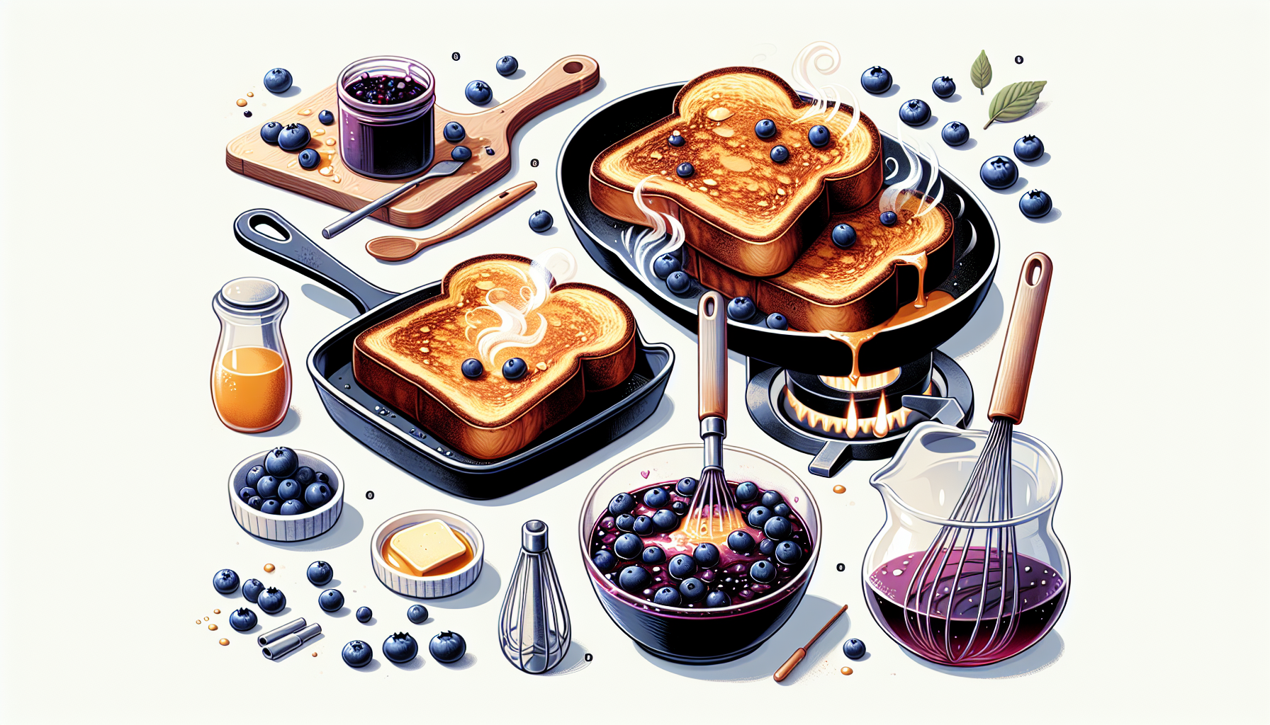Pain perdu avec compote de bleuets chaude