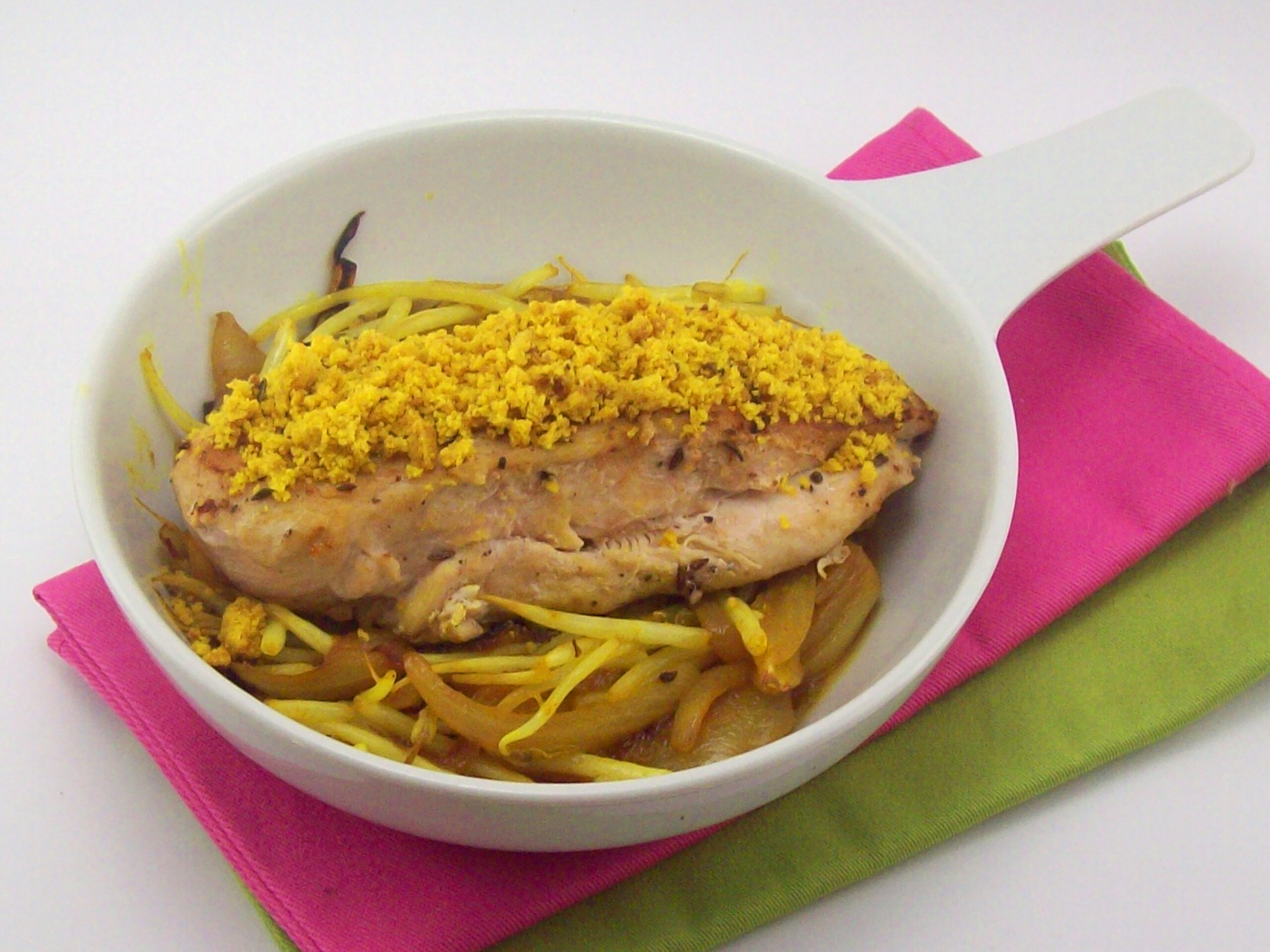 Poulet curry et crumble indien