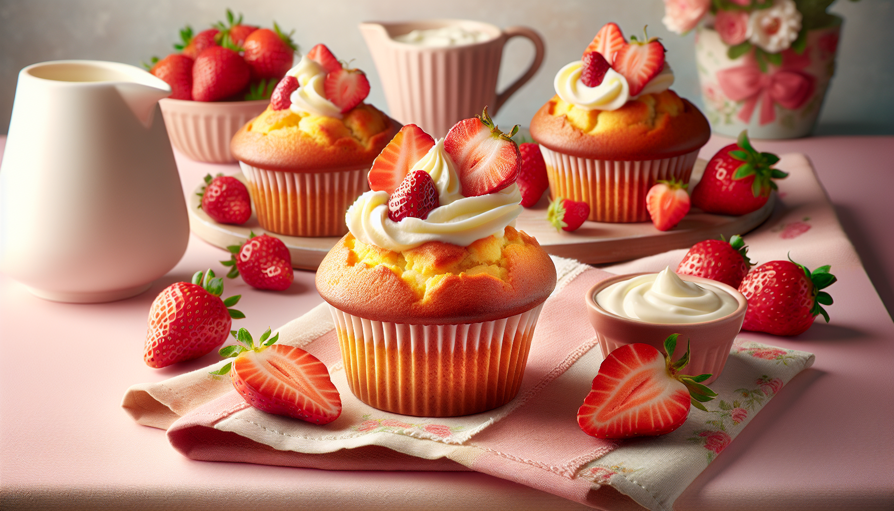 Muffins aux fraises et à la crème