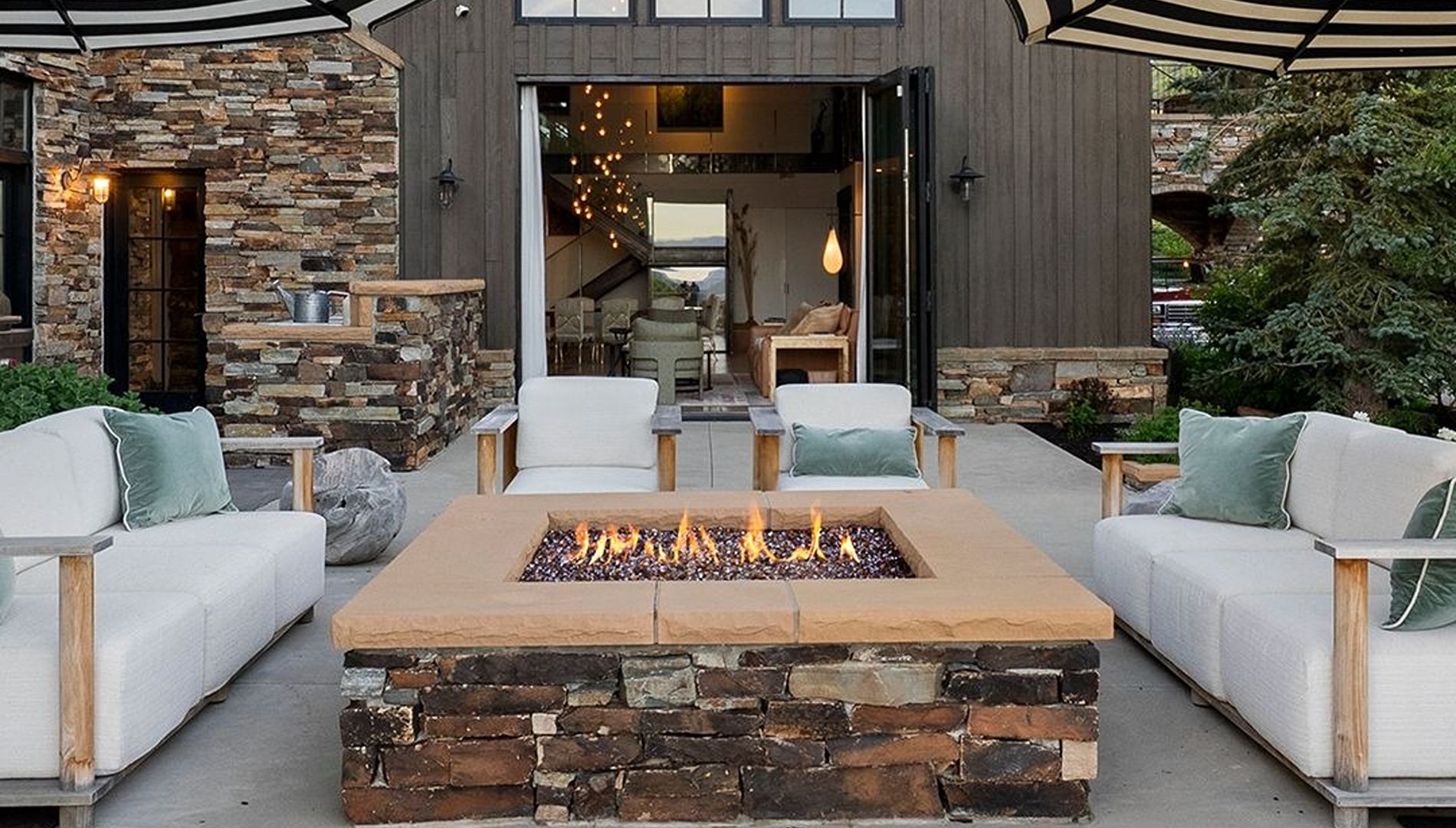 Patio with outdoor fireplace