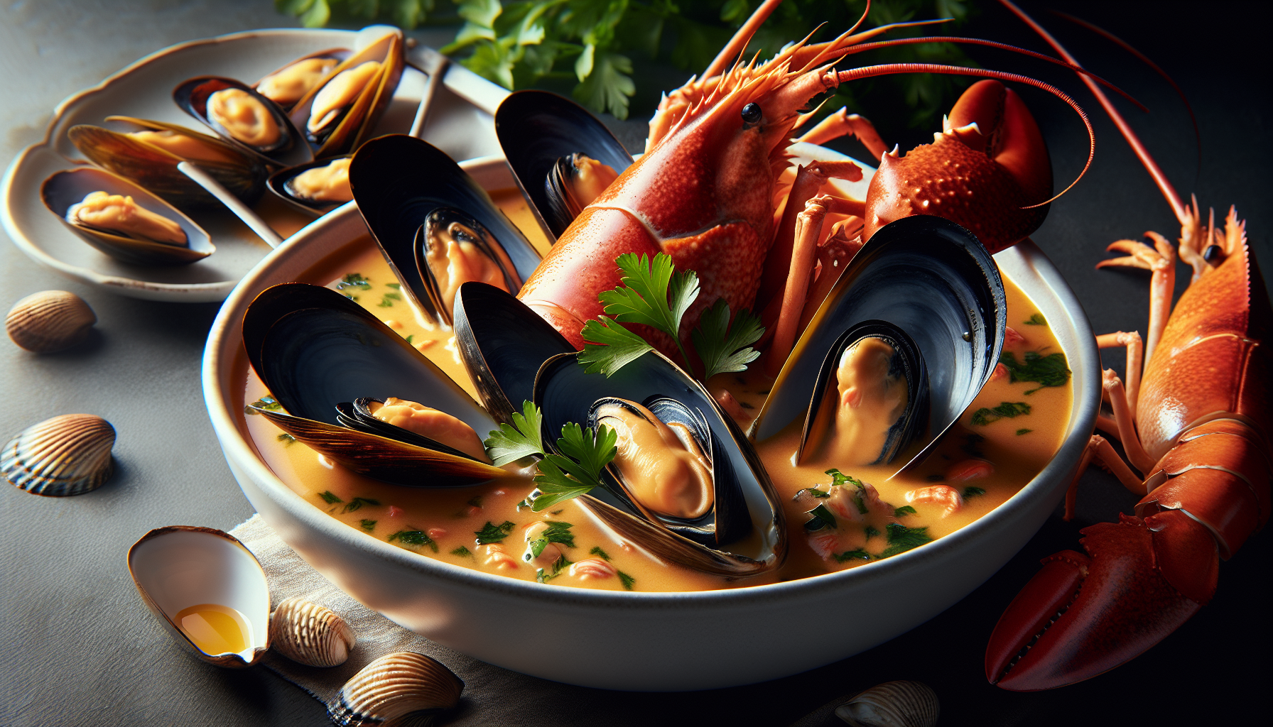 Bisque de homard et moules