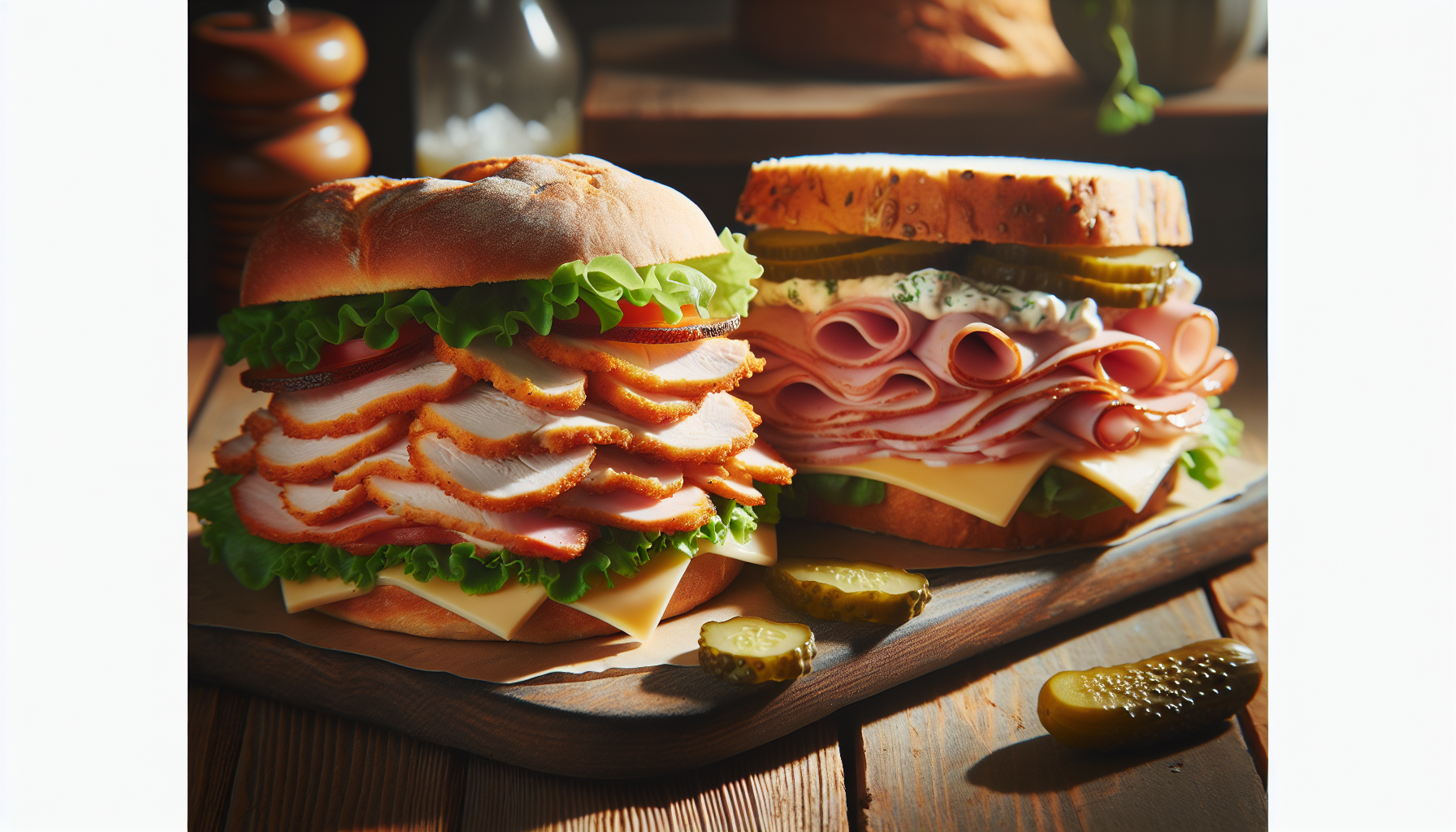 Sandwich au poulet et sandwich au jambon