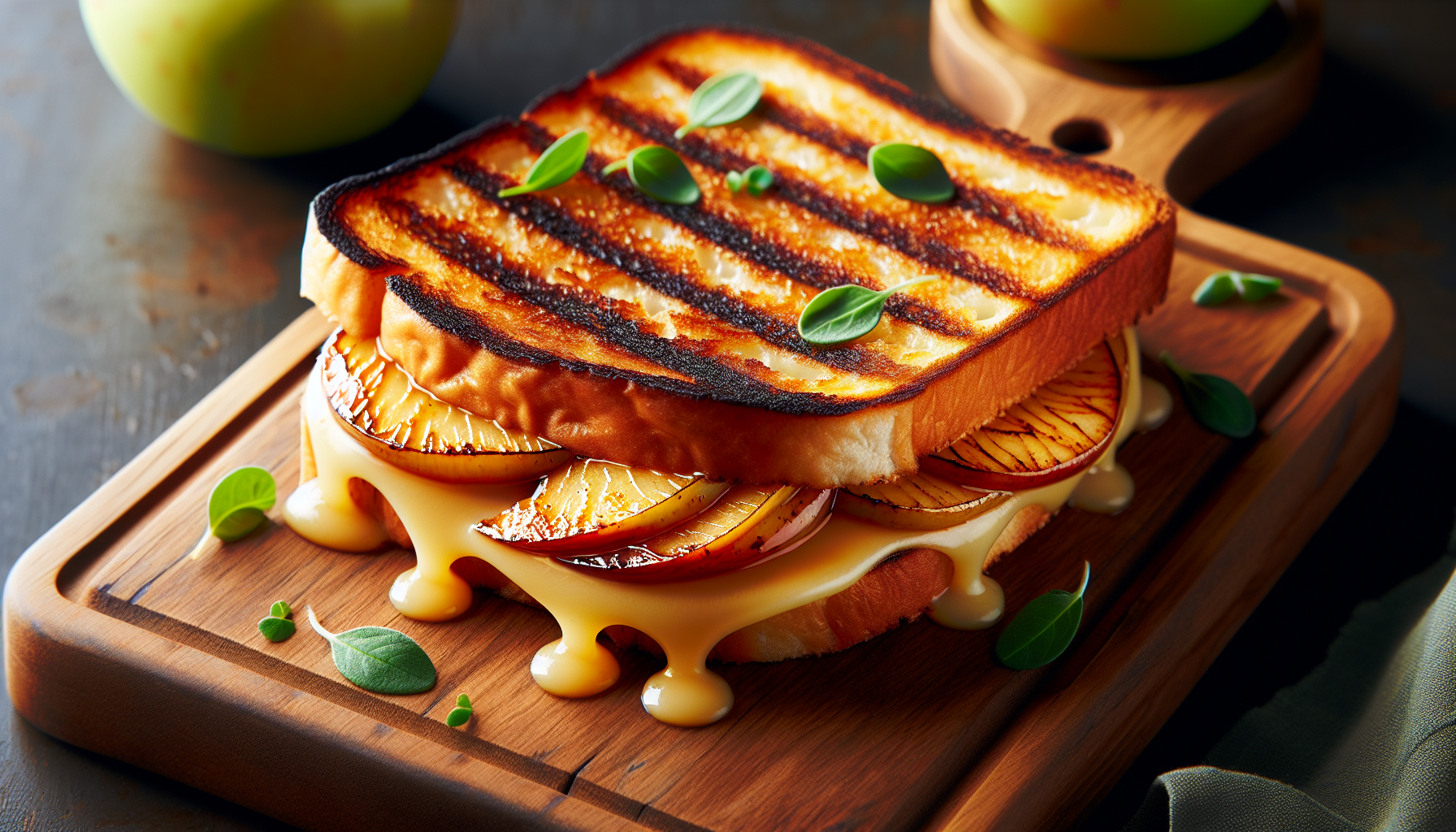 Sandwich grillé aux fromage et aux pommes caramélisées