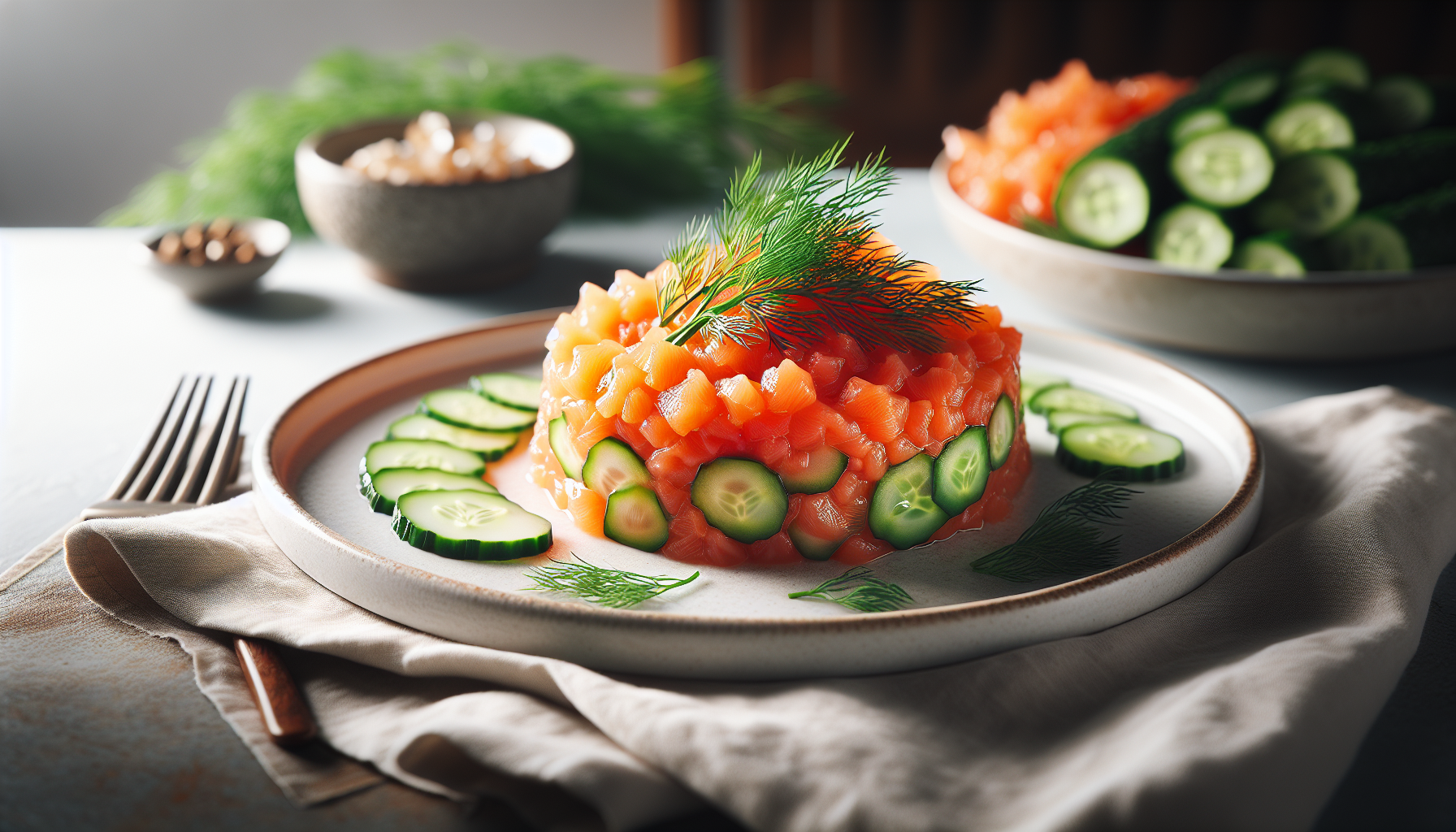 Tartare de saumon et concombre
