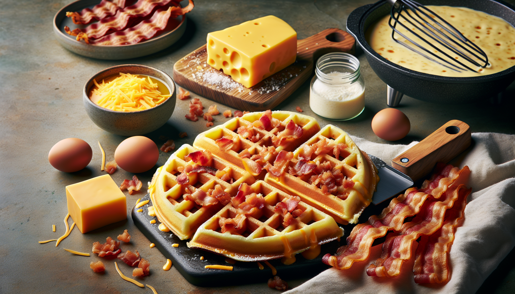 Gaufres bacon et cheddar
