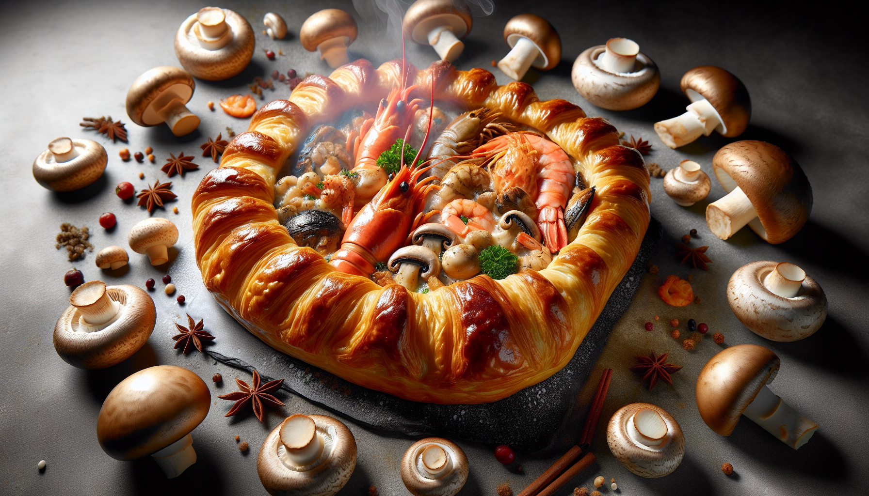 Feuilleté de la mer aux champignons