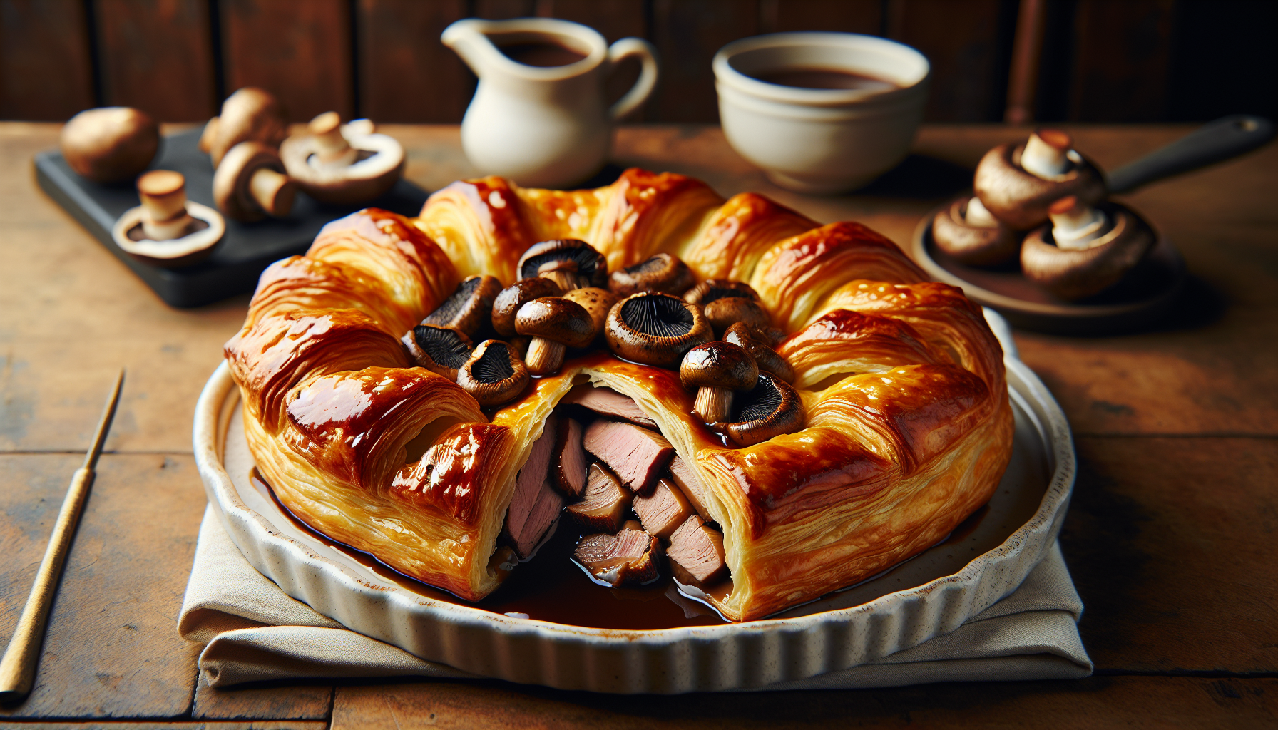 Feuilleté de canard et cèpes
