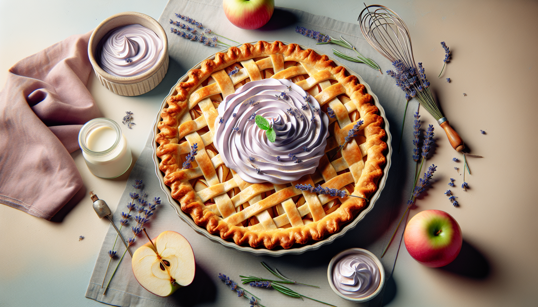 Tarte aux pommes avec crème de lavande