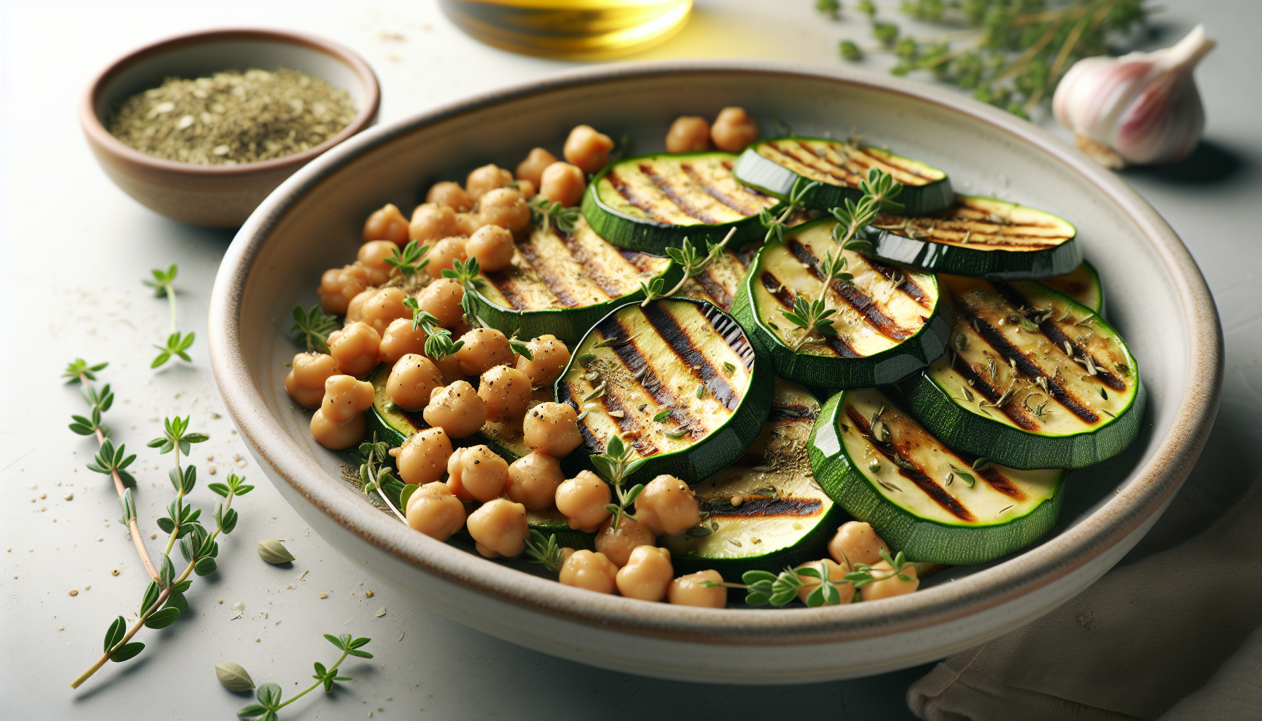 Courgettes grillées avec pois chiches et marjolaine