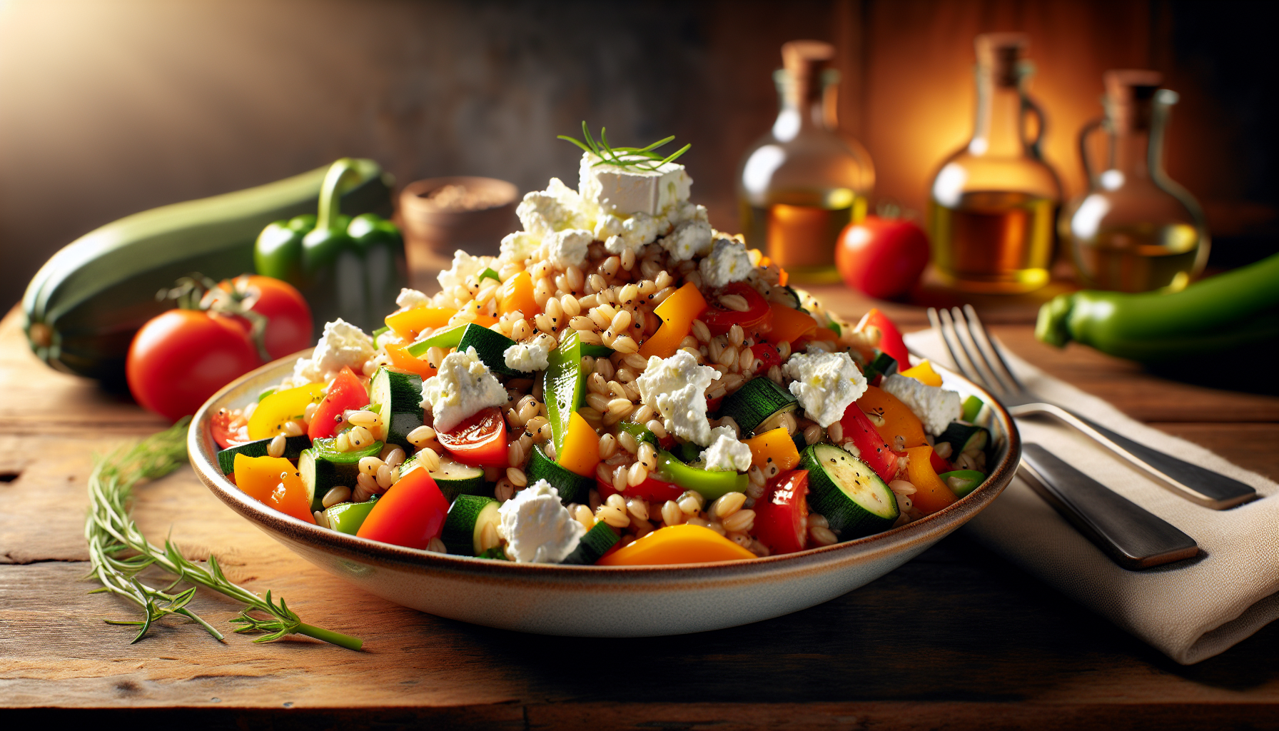 Farro aux légumes et au fromage de chèvre