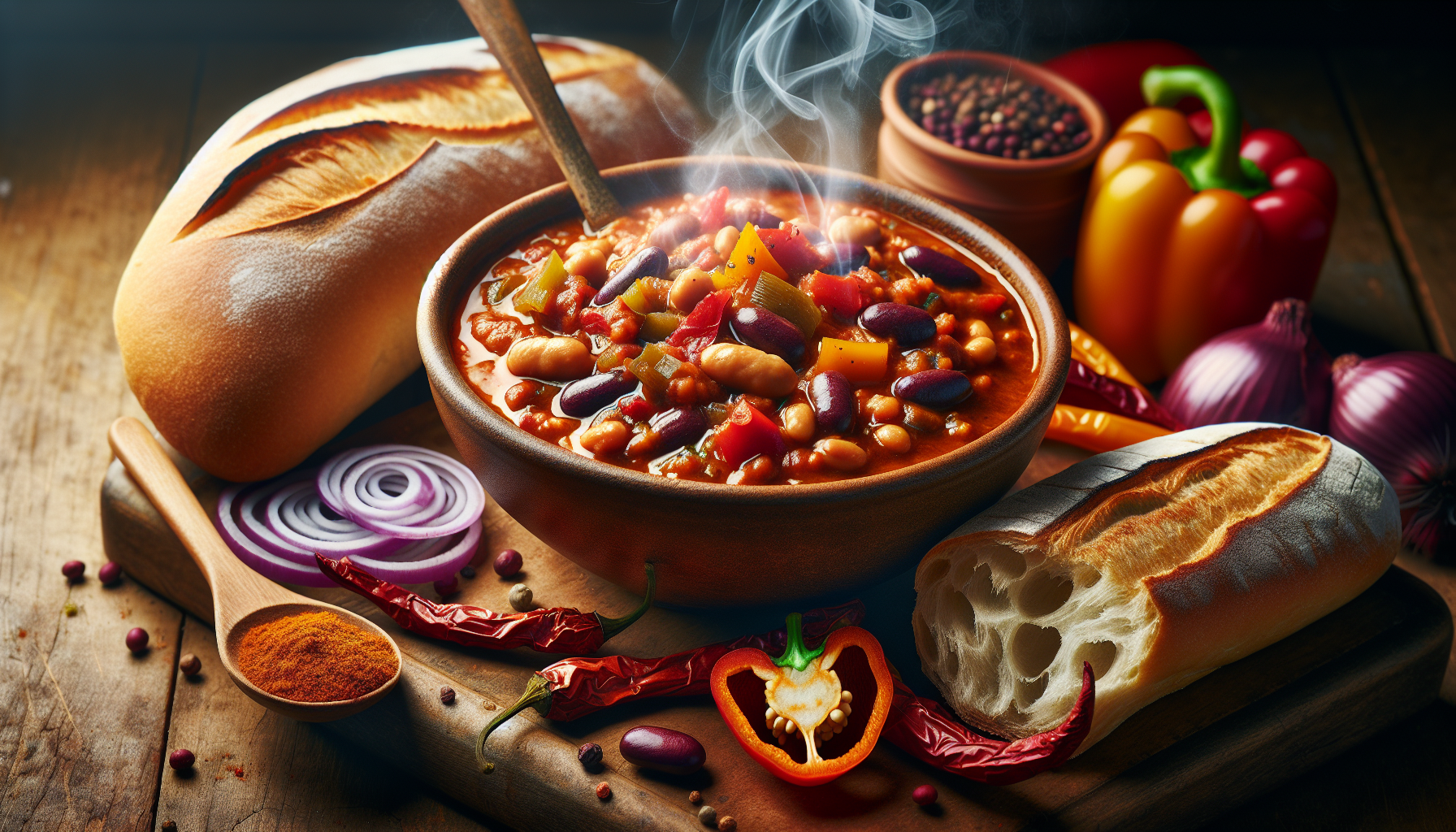Chili de haricots sur baguettes
