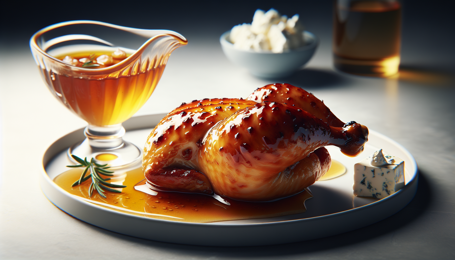 Poulet caramélisé au miel, sauce fromage de chèvre