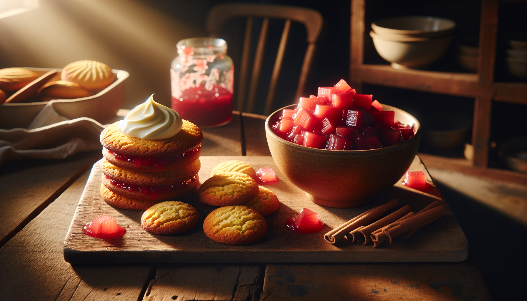 Shortcakes au gingembre, compote de rhubarbe et crème fraîche