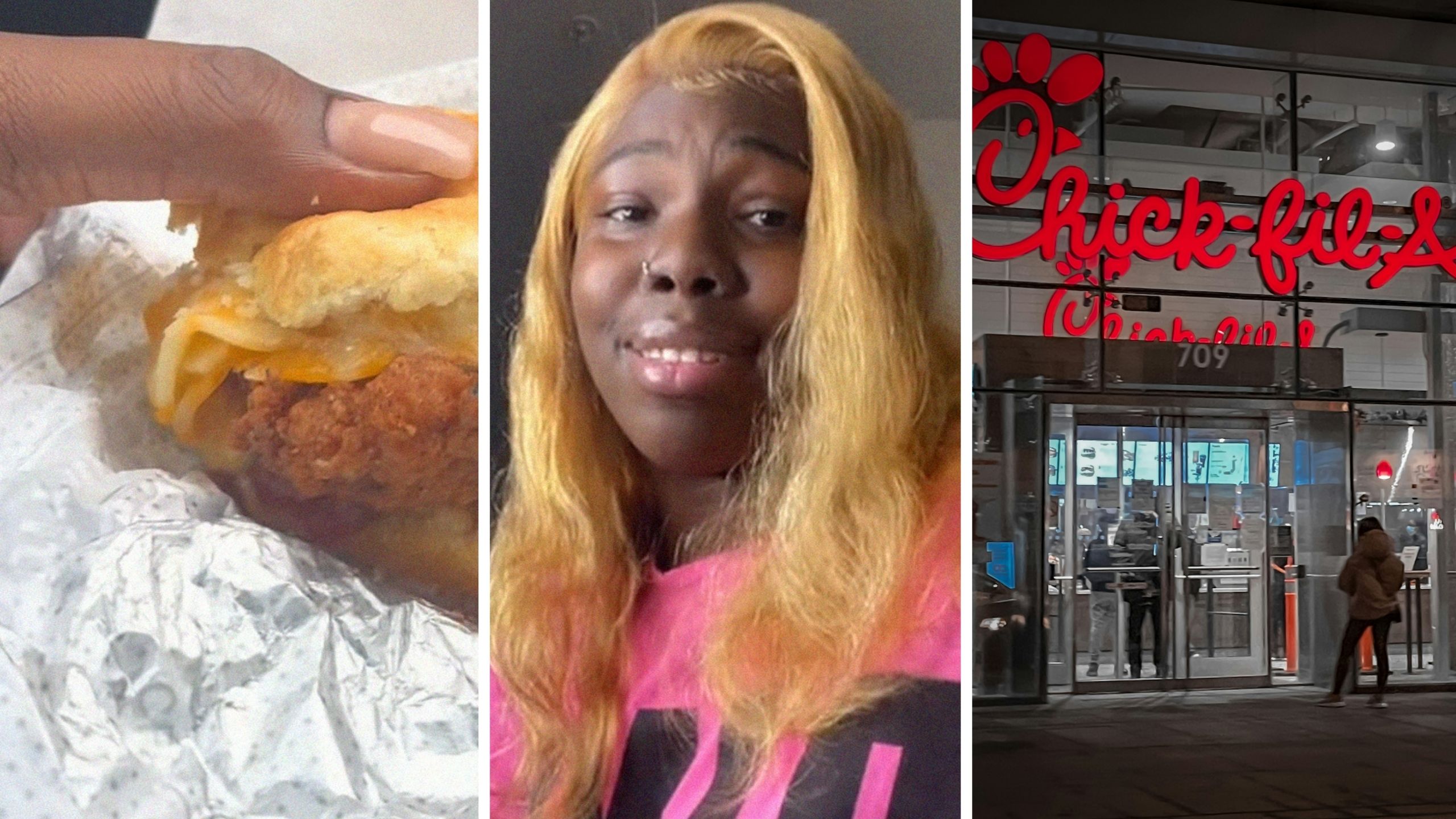 Une femme d’Atlanta ouvre un biscuit au poulet de chez Chick-fil-A. Puis elle aperçoit des ailes de poulet: «Chez Popeyes»