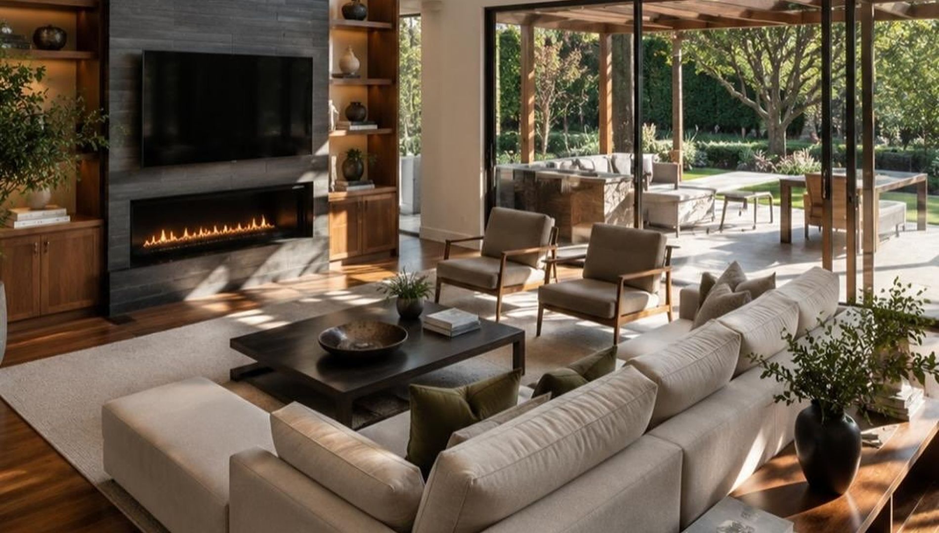A living room that opens onto the outdoors