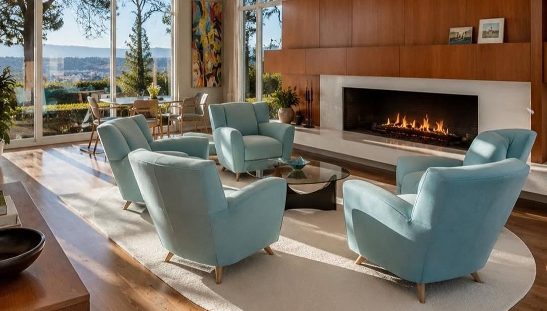 A living room with a retro feel