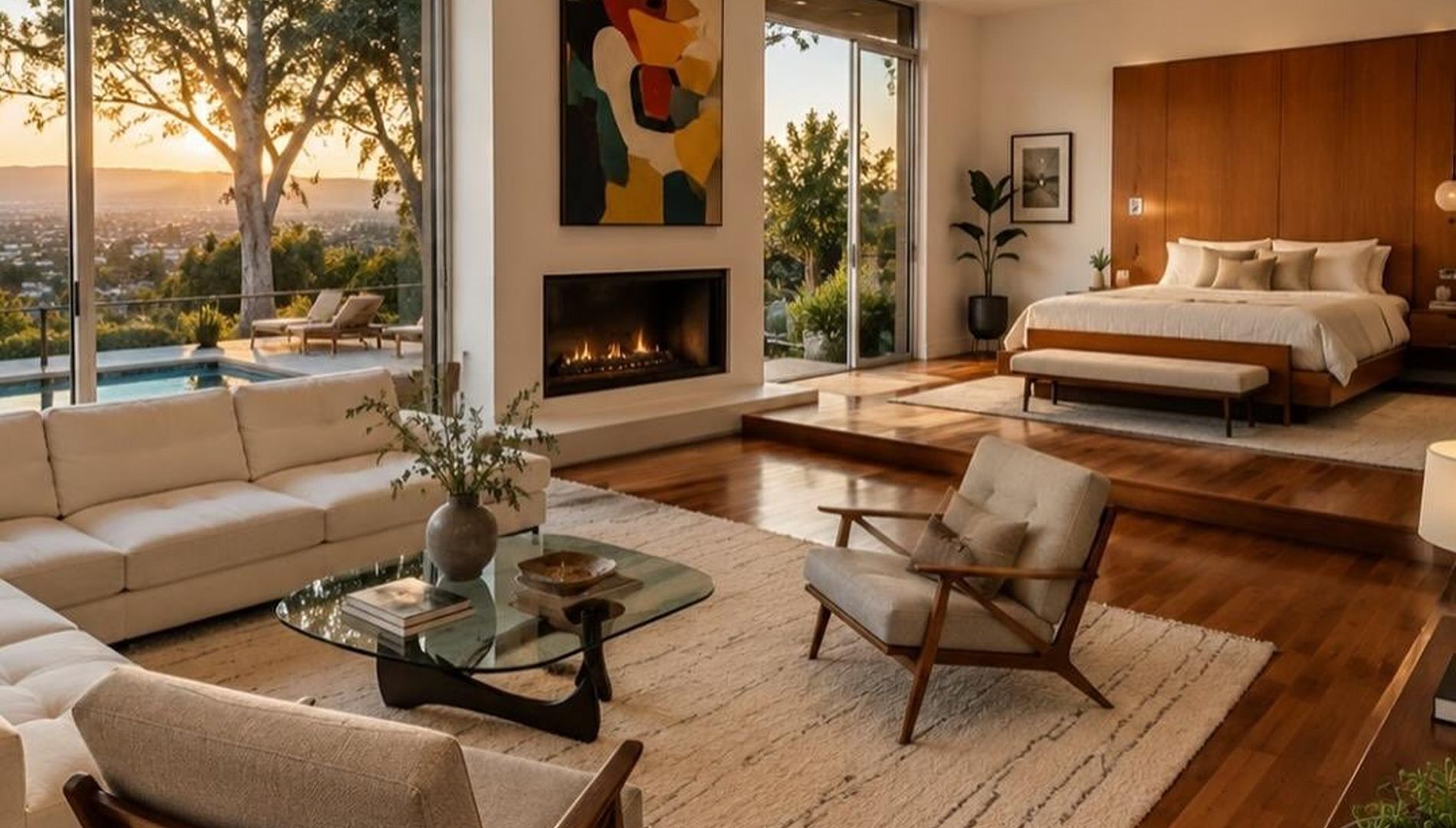 A suite with a panoramic view of Los Angeles