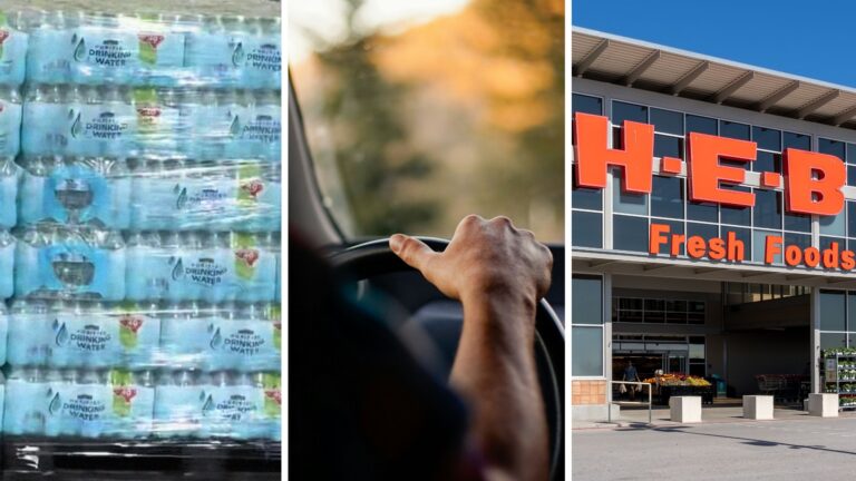 Un client d’un supermarché passe devant et prévient d’éviter d’acheter des bouteilles d’eau: «Spécial microplastiques».