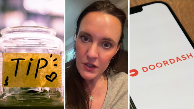 Une femme passe une commande sur DoorDash et laisse un pourboire de 20%. Le livreur sort alors de la voiture.