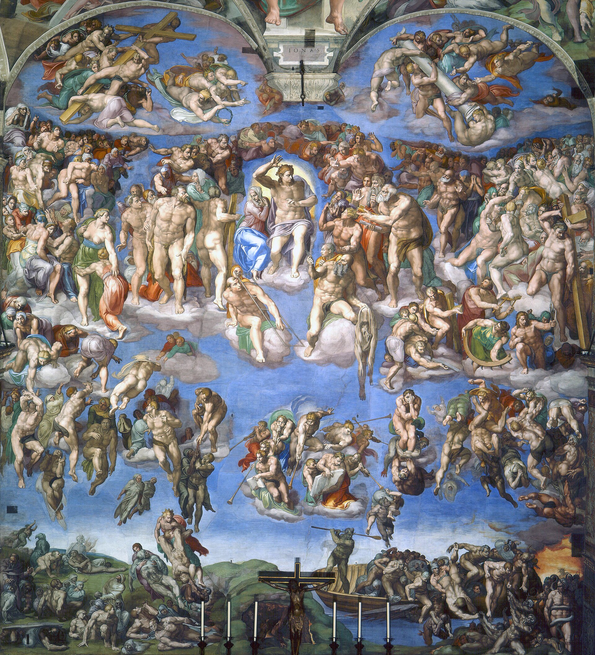La fresque du Jugement dernier de Michel-Ange sur le mur de l'autel de la chapelle Sixtine