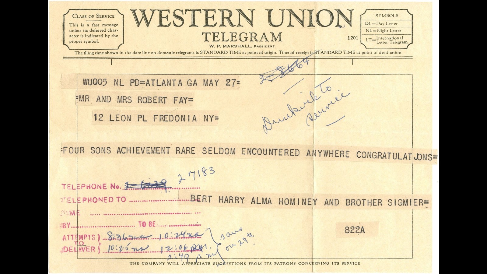 9. A Western Union Telegram Secured A Table Before The Train Left