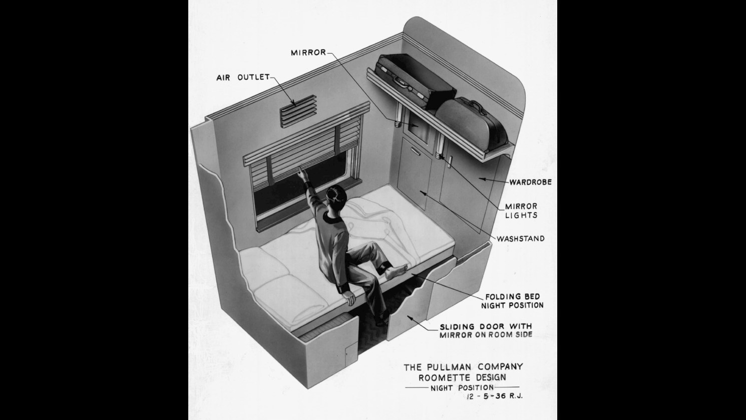 7. La « Roomette » de Pullman de 1937 : un lit rabattable au-dessus des toilettes