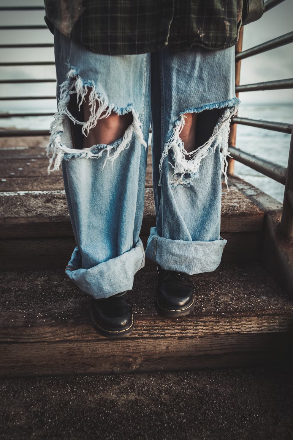 A pair of faded jeans