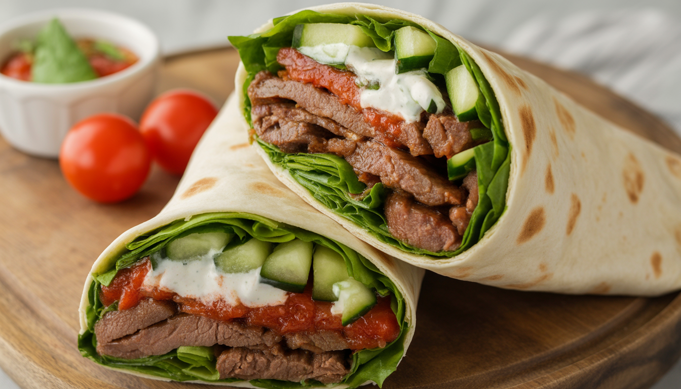 6. Wraps with marinated beef and crunchy vegetables