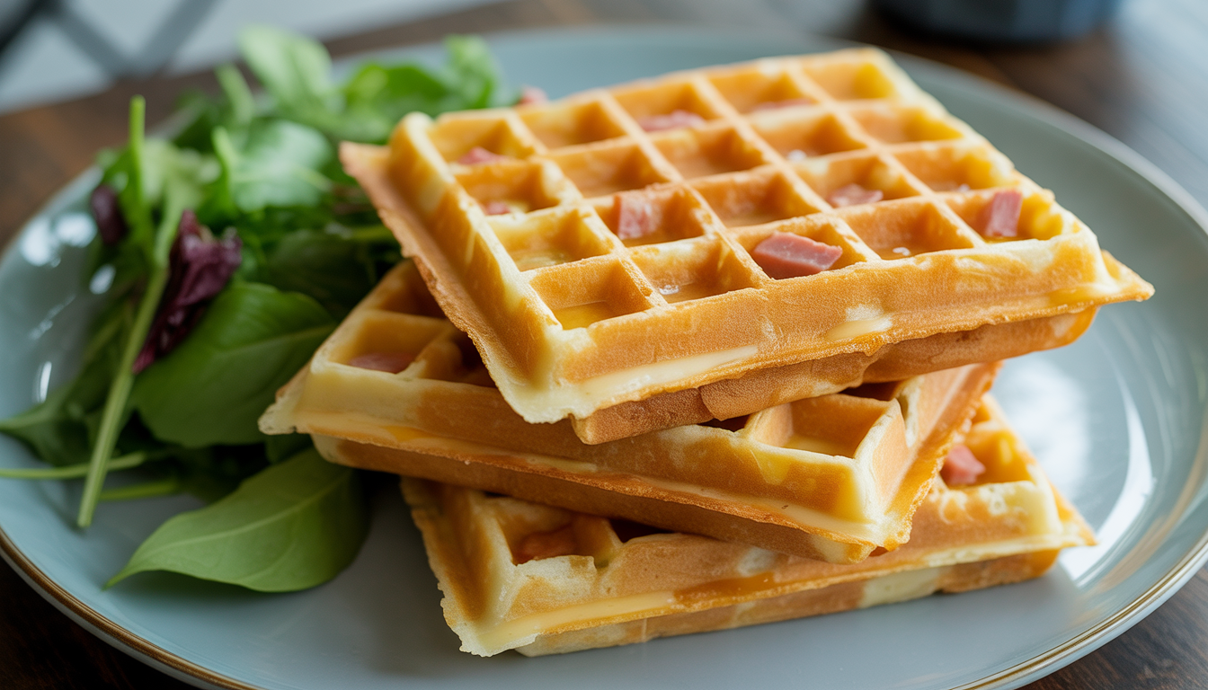 15. Savory waffles with cheese and ham